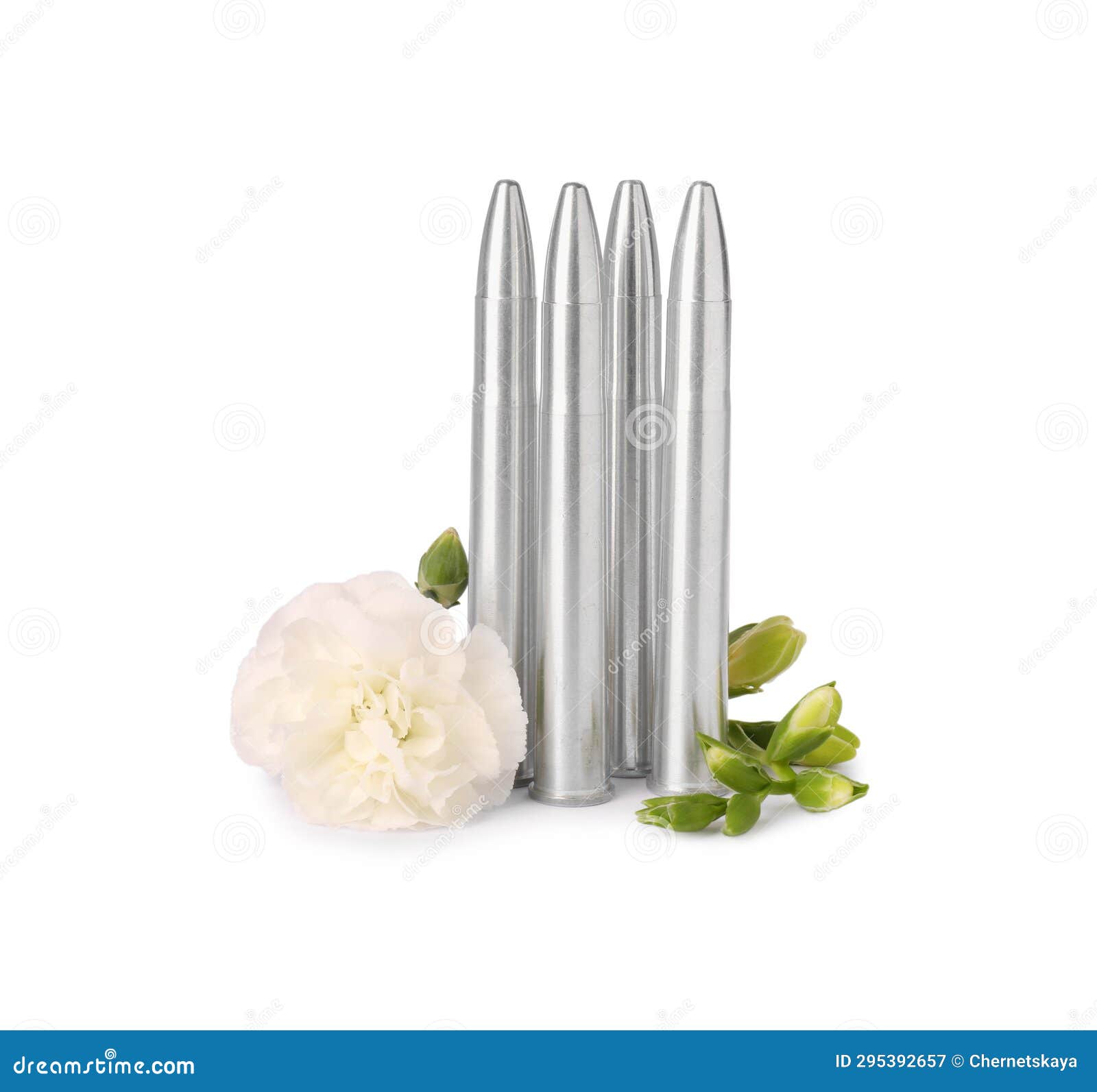 Bullets and Beautiful Flower Isolated on White Stock Image - Image of