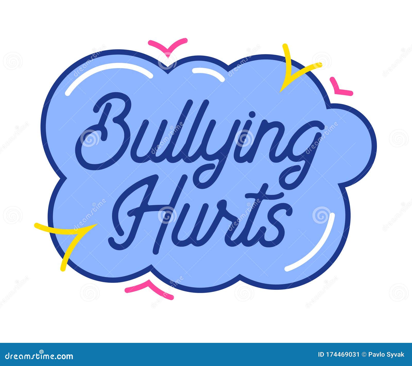 bulling hurts typography in cloud with colorful random s  on white background. anti cyber bullying