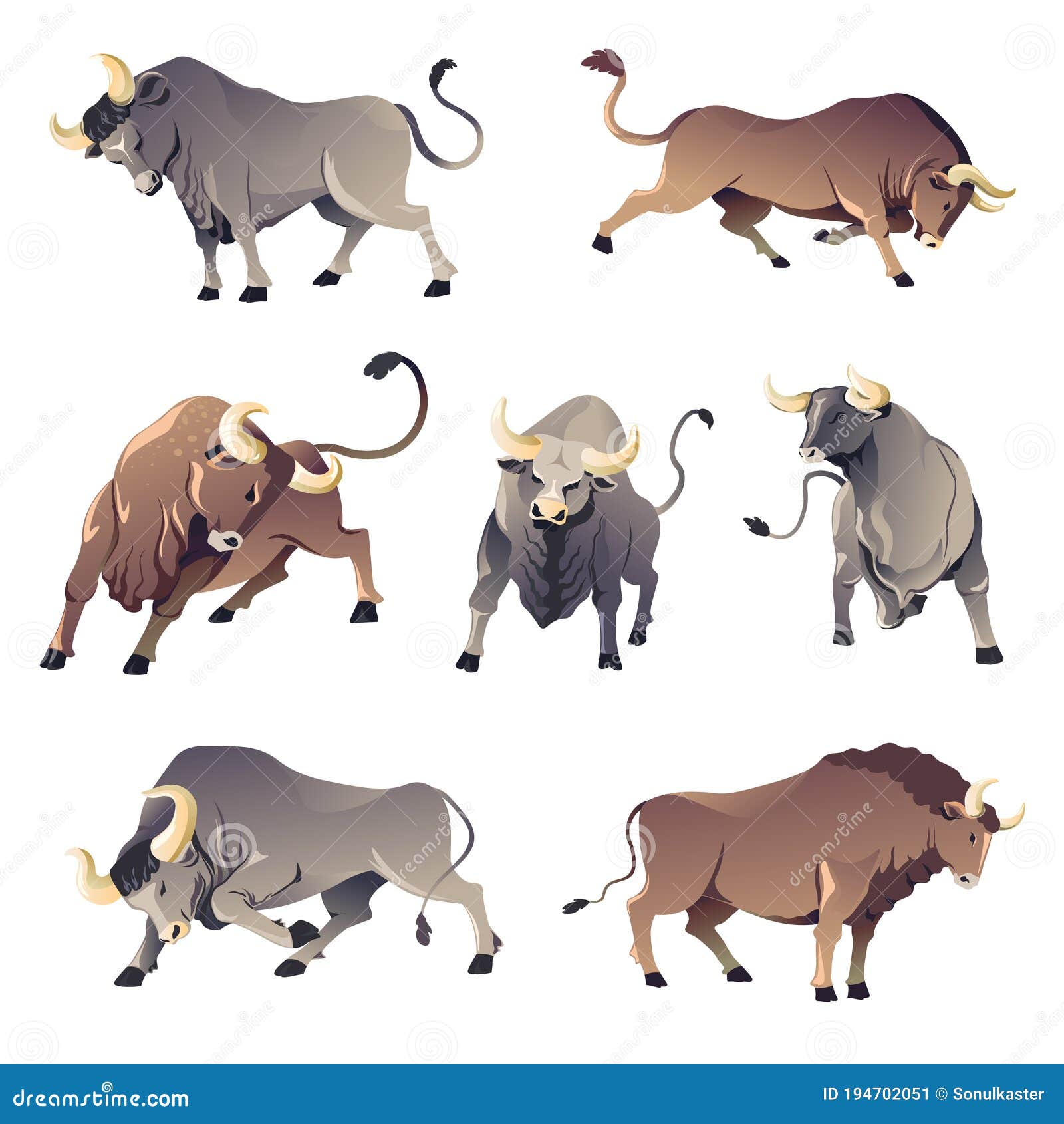 Bulls or Buffalo, Aggressive Wild Animals, Ox Corrida Stock Vector -  Illustration of back, aggression: 194702051