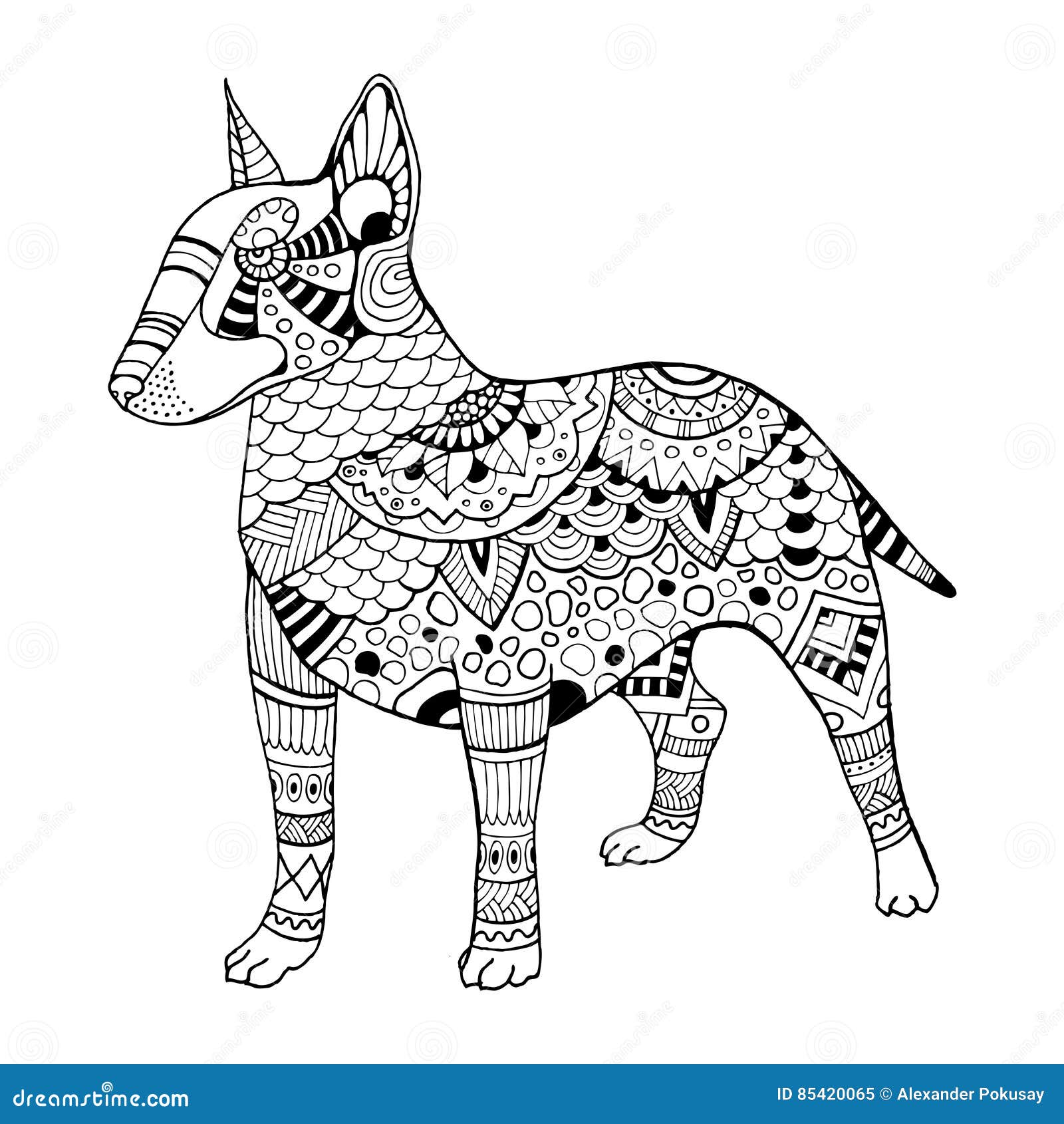 stock illustration bullterrier dog coloring book vector illustration anti stress adult tattoo stencil black white lines lace image
