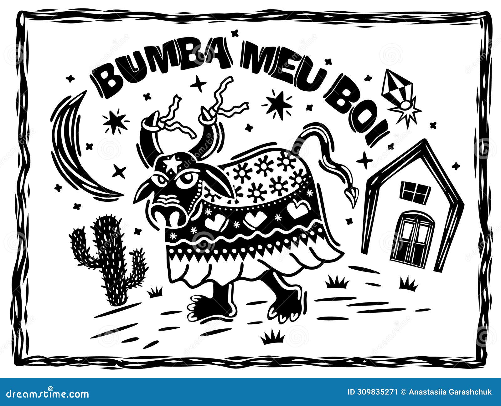 bumba meu boi. traditional folk dance from north-eastern brazil. cordel woodcut 