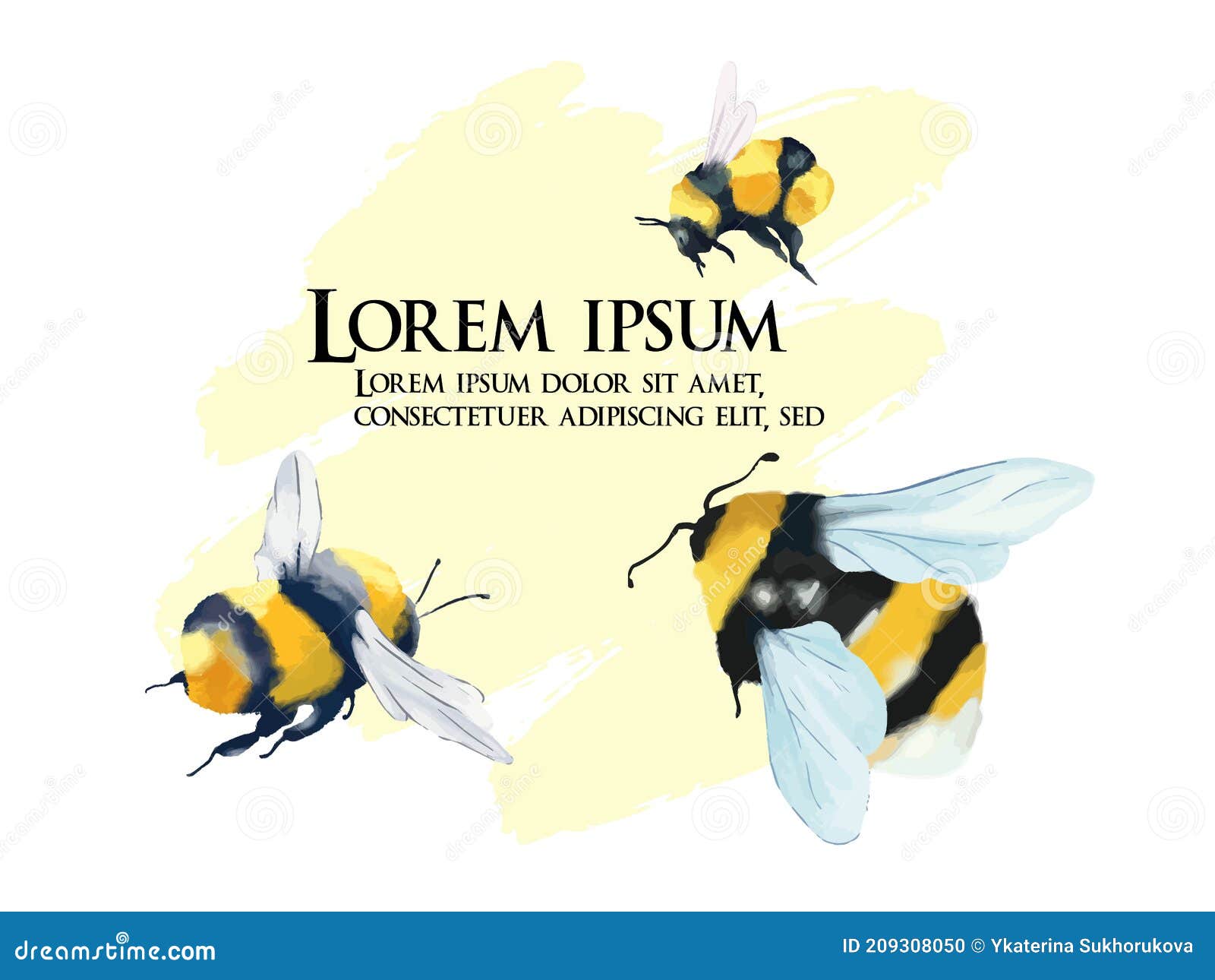 Bumblebee in Flight, Vector Color Drawing, Vector Drawing of a Bee in