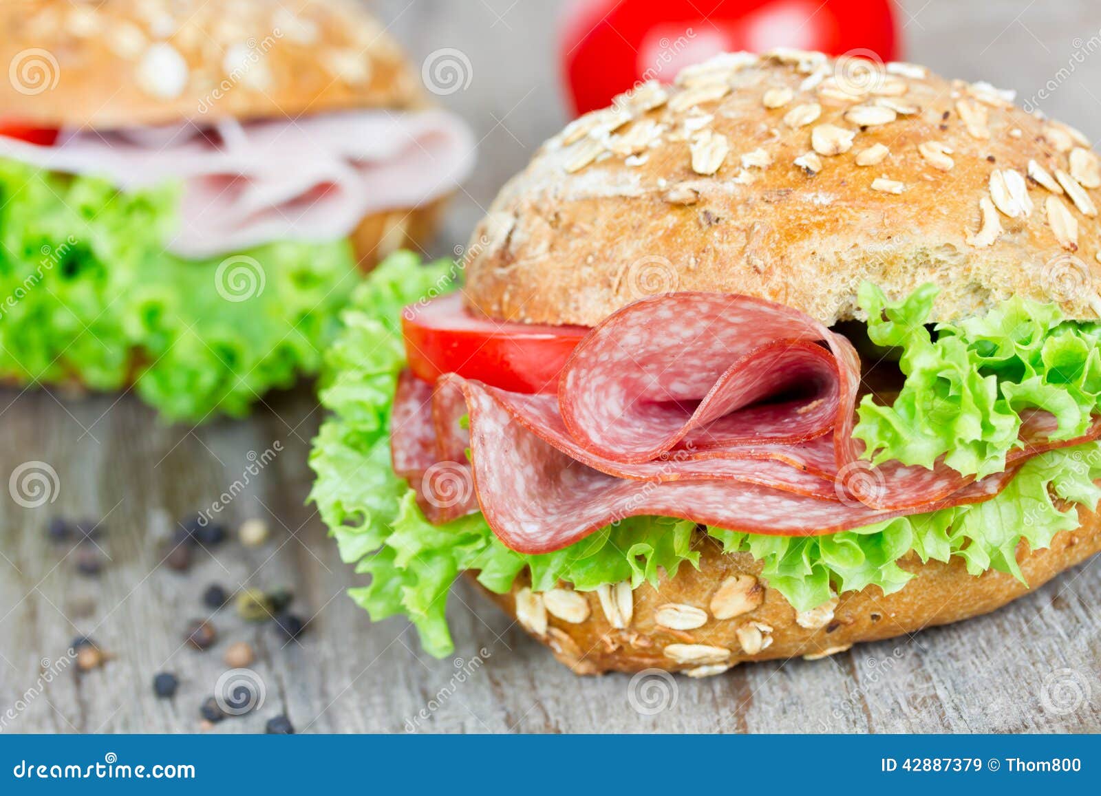 Bun with salami stock image. Image of diet, fast, bakery 42887379