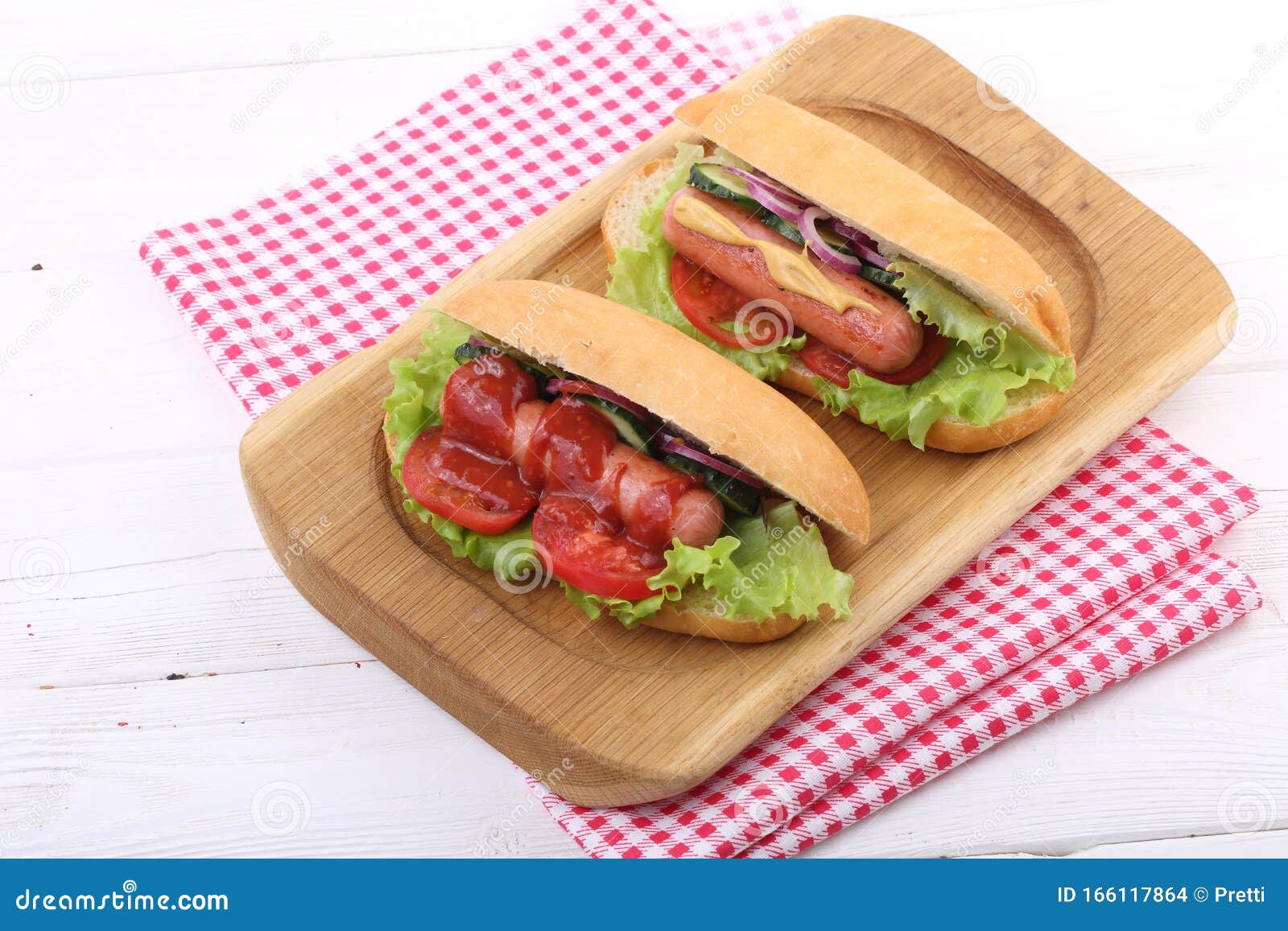 sandwich with sausage, vegetables and mustard