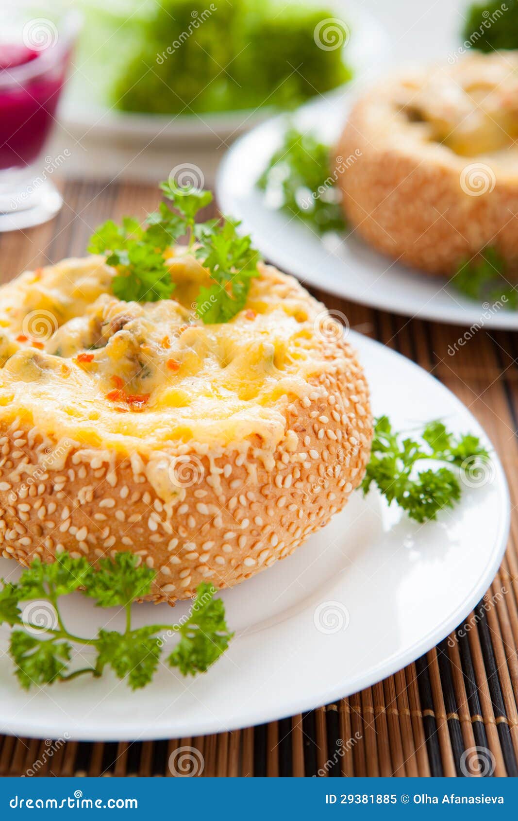 Bun Stuffed with Mushrooms and Cheese Stock Image Image of fresh
