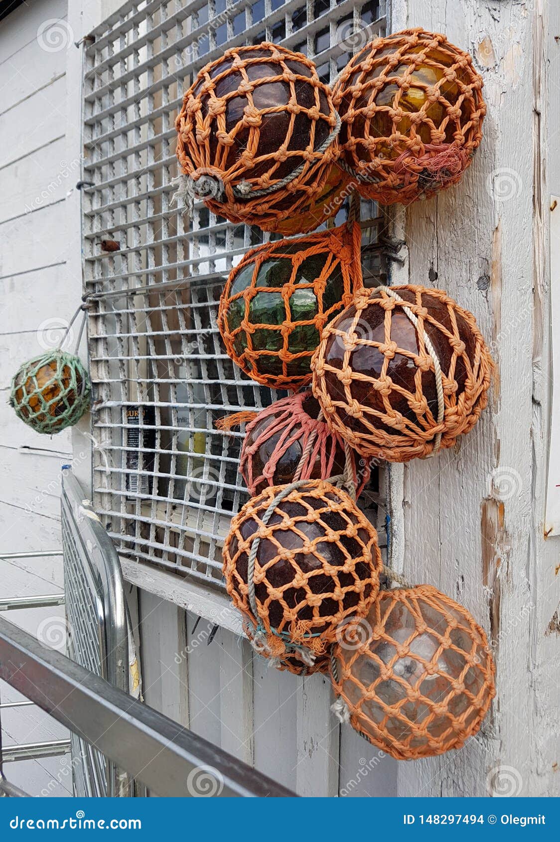 Bunch of the Ancient Glass Net Floats Stock Photo - Image of