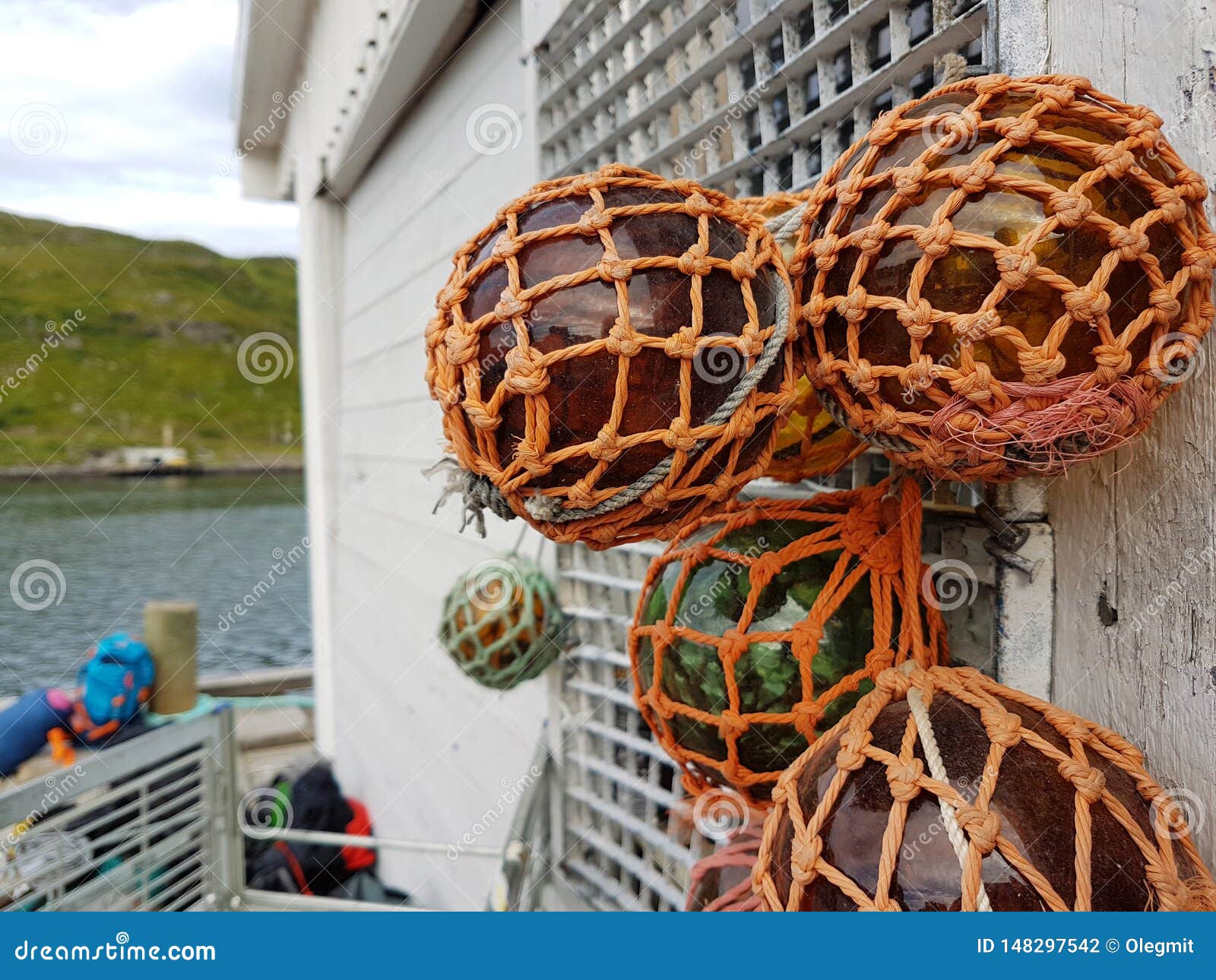 Bunch of the Ancient Glass Net Floats Stock Photo - Image of wooden,  coloured: 148297542