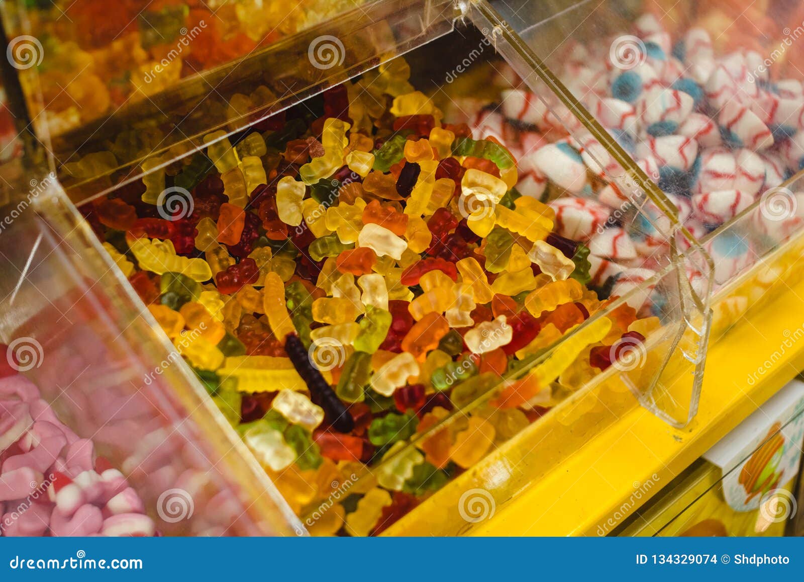 Bunch of Assorted Gummy Candies on Boxes in Supermarket Stock Photo Image of food, colorful