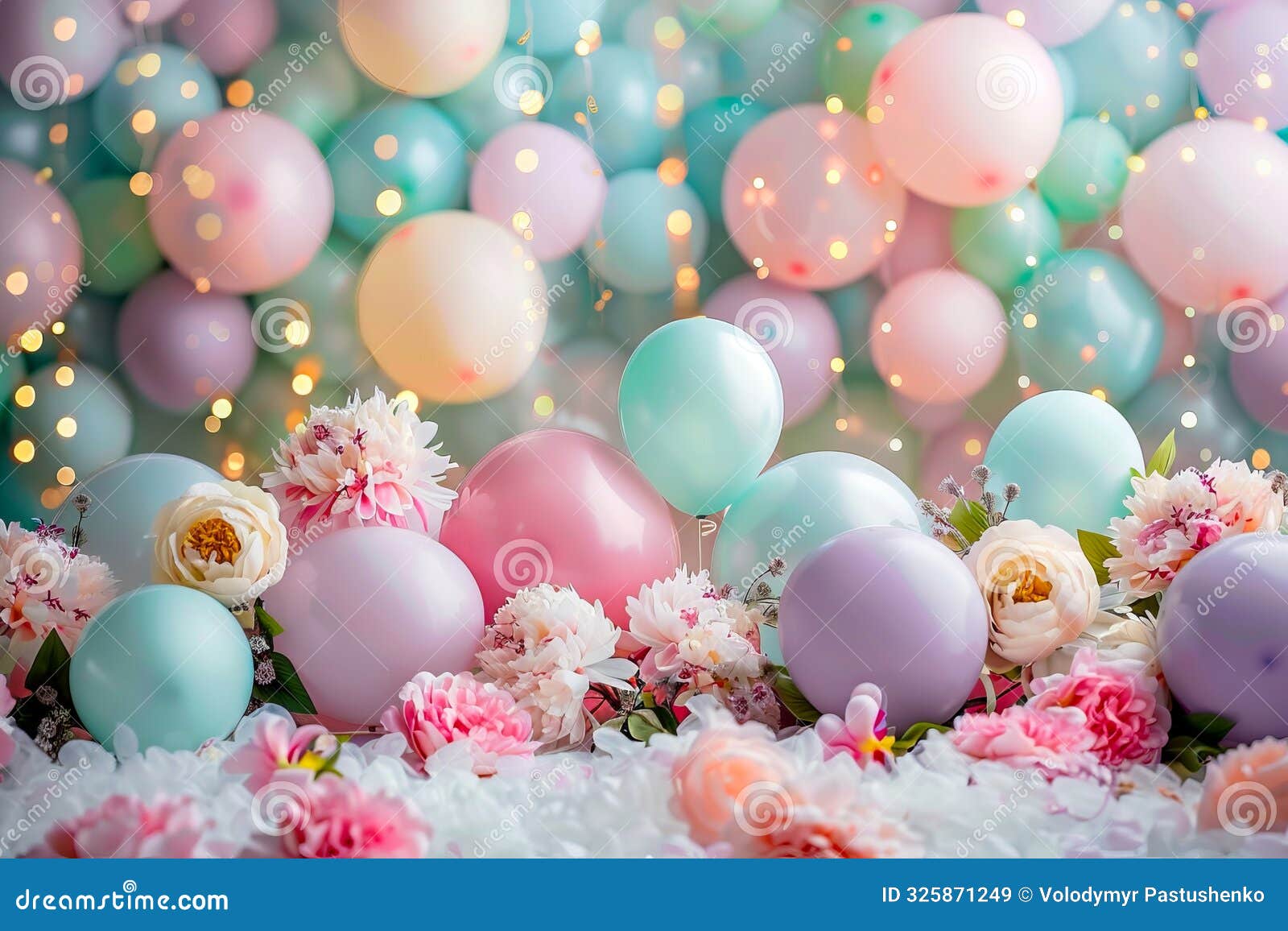 A Bunch of Balloons and Flowers in Front of a Light Background Stock Image  - Image of balloon, decorate: 325871249, image size:1600x1156