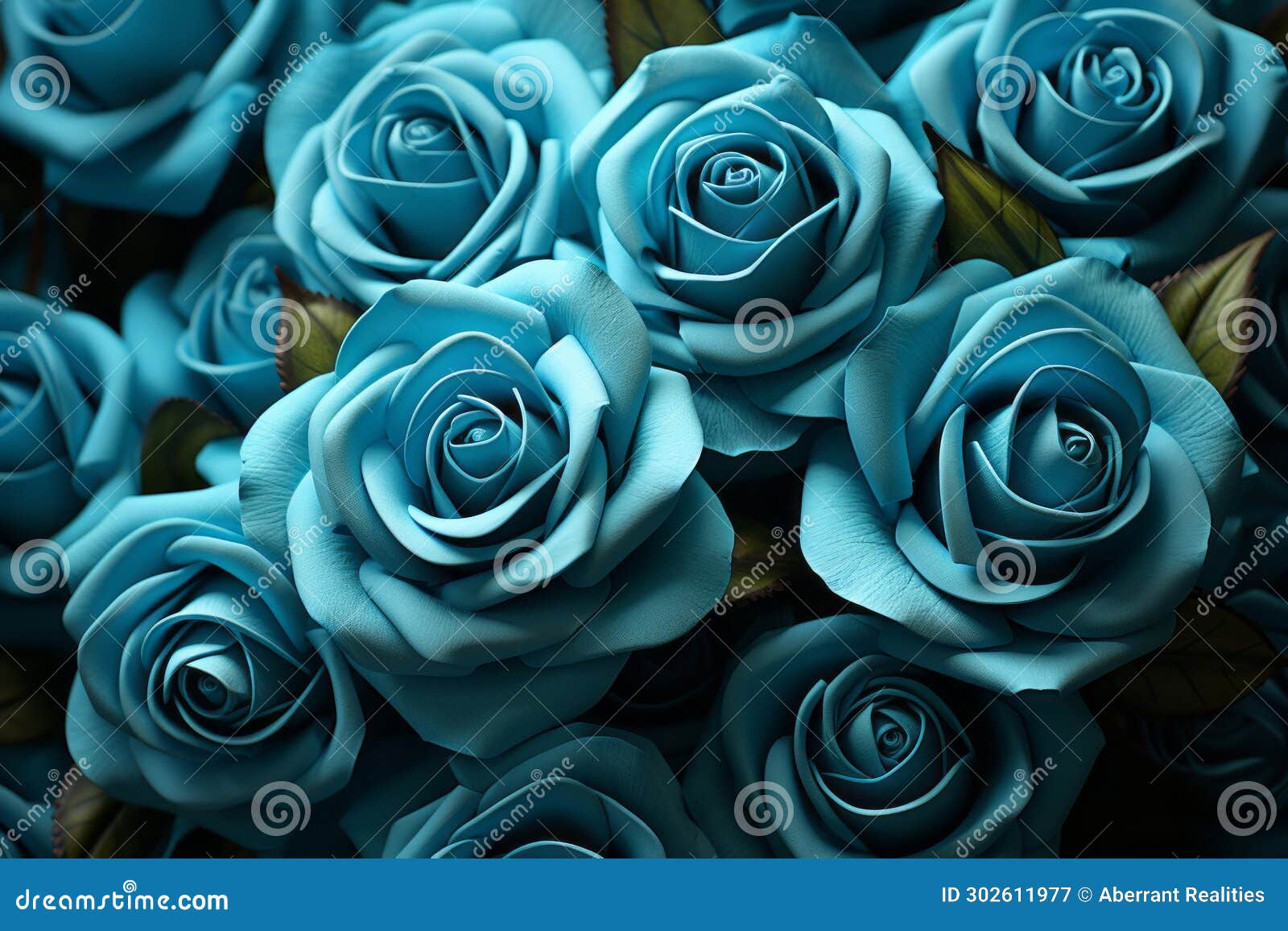 A Bunch of Blue Roses on a Black Background Stock Illustration