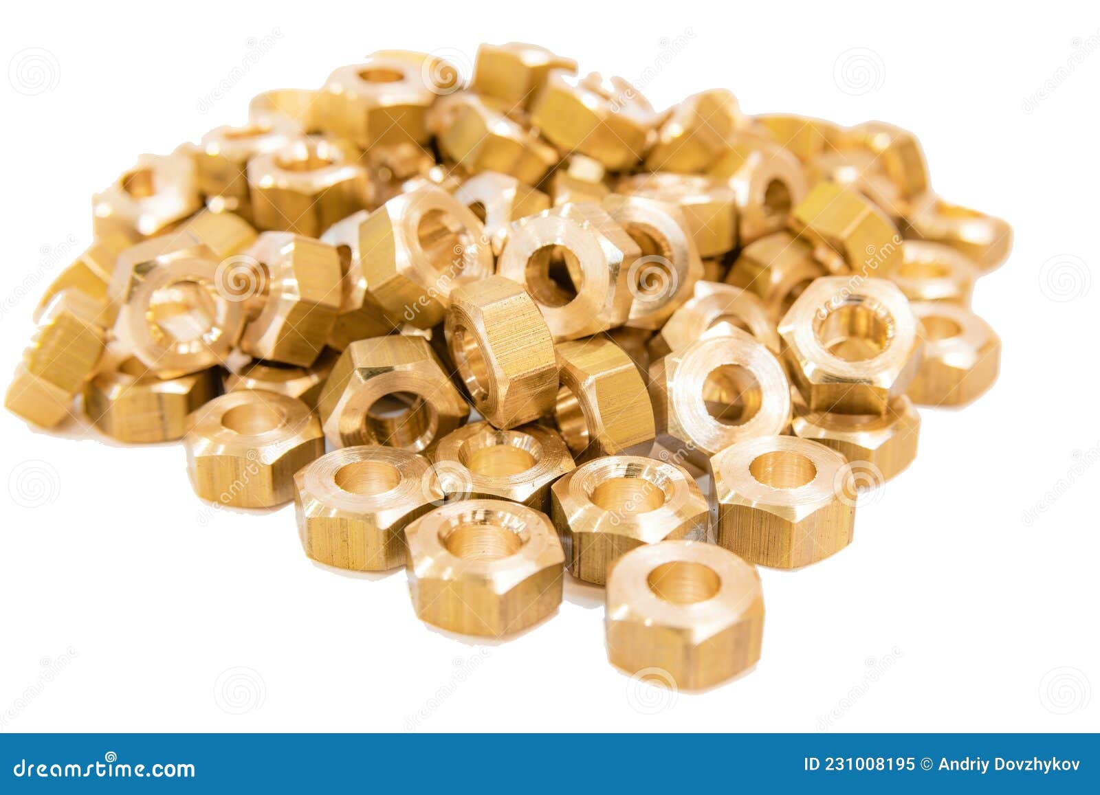 A Bunch of Bronze and Brass Nuts on Isolate Stock Image Image of background, metalworking
