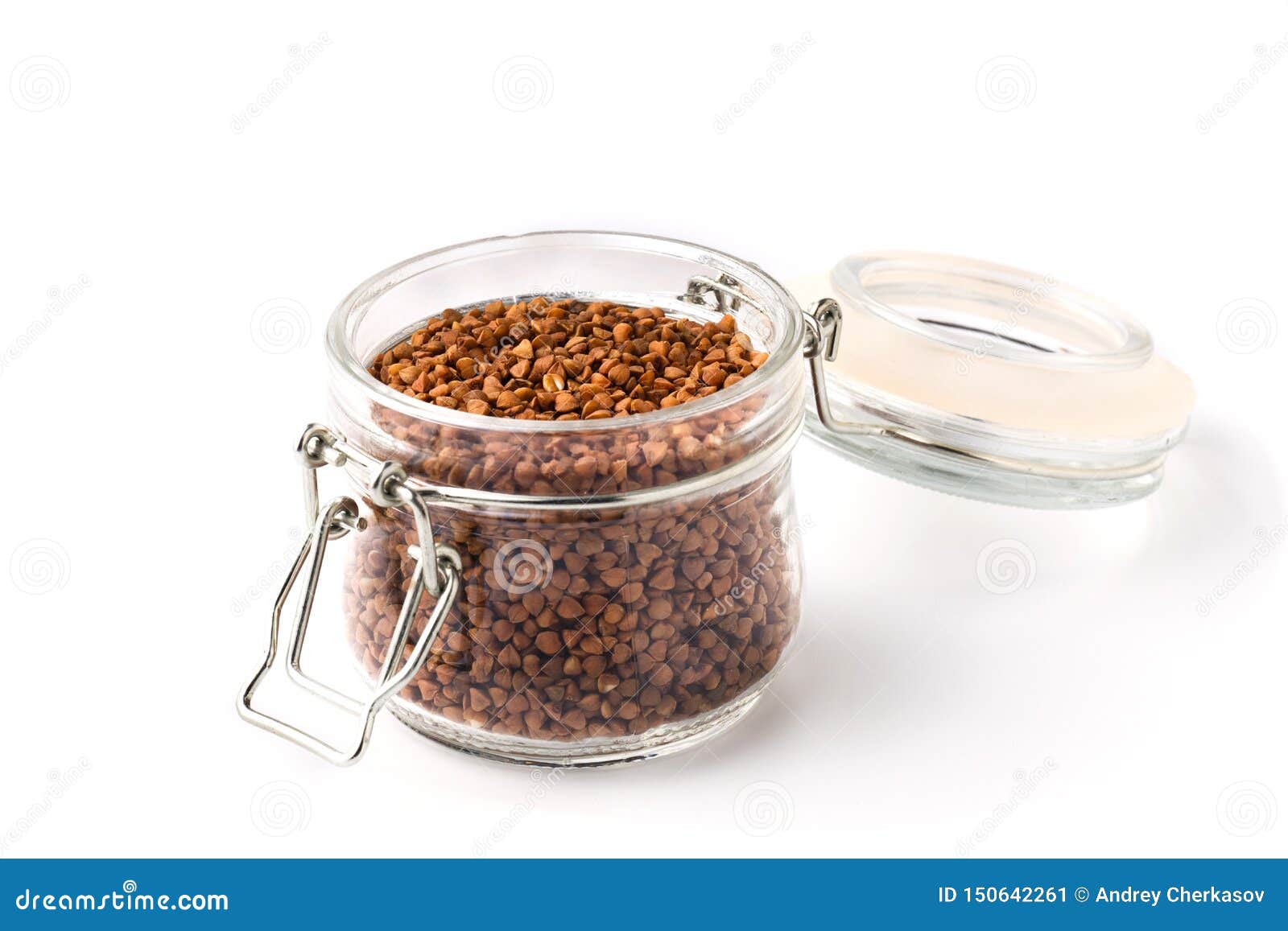Bunch of Buckwheat in Jar, Close Up on a White Background. Isolated
