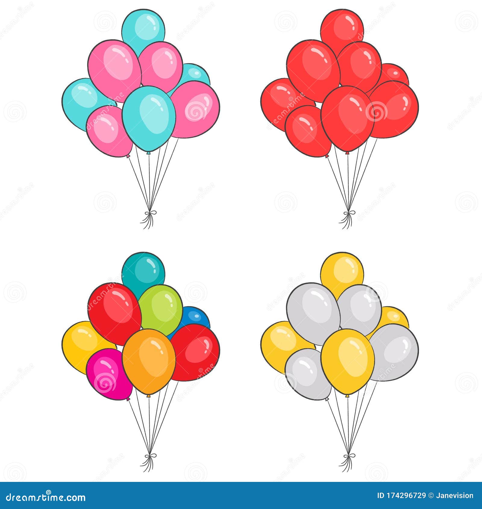 Bunch of Balloons on String Stock Vector - Illustration of
