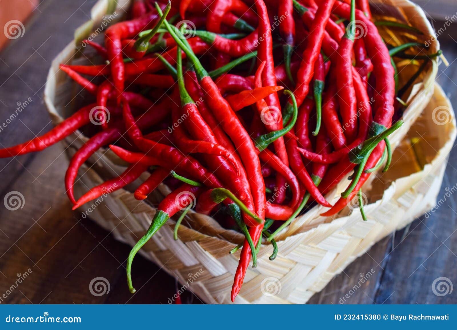 a bunch of chili in the bamboo box