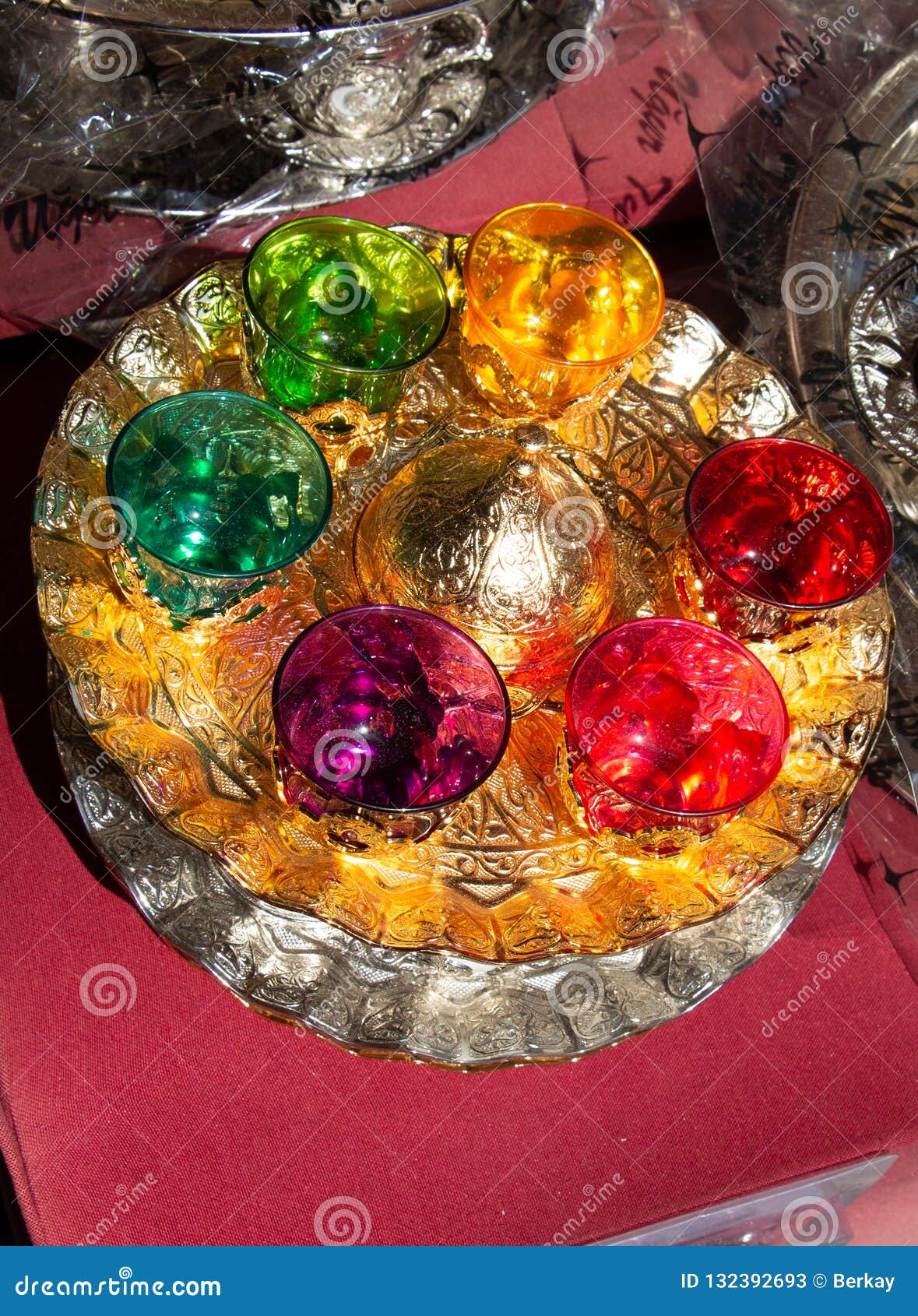 A Bunch of Colored Glass Cups on Display Stock Image Image of