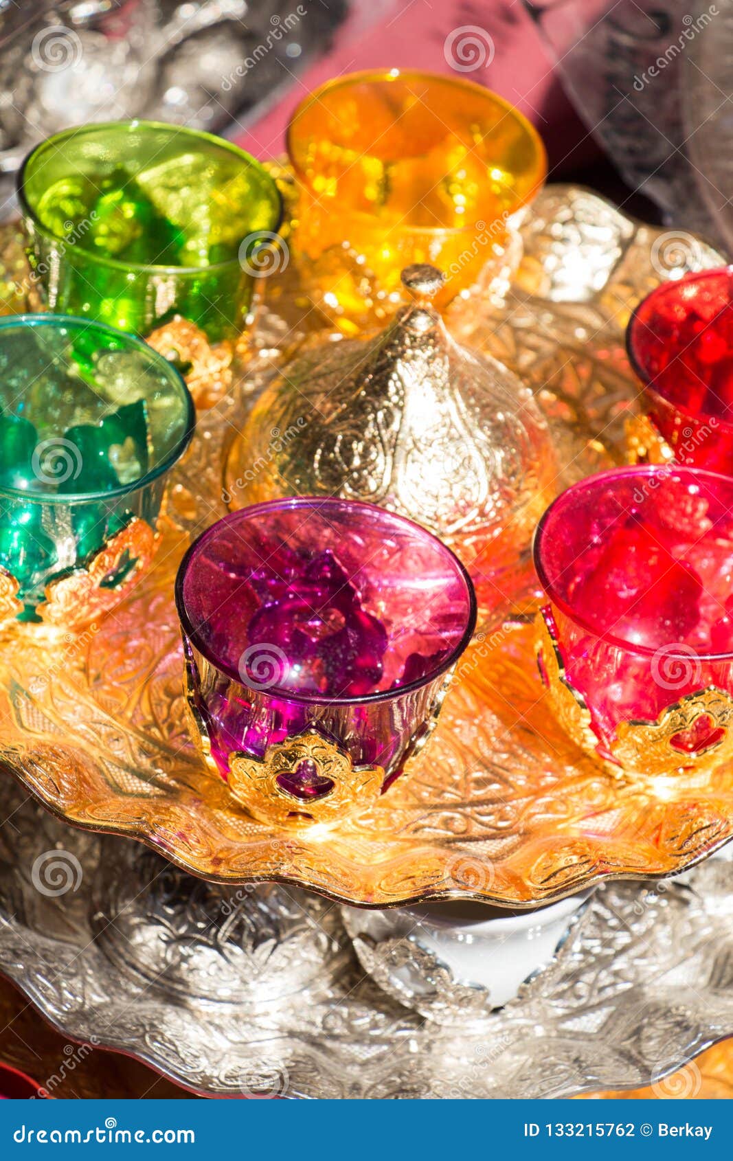 A Bunch of Colored Glass Cups on Display Stock Photo Image of