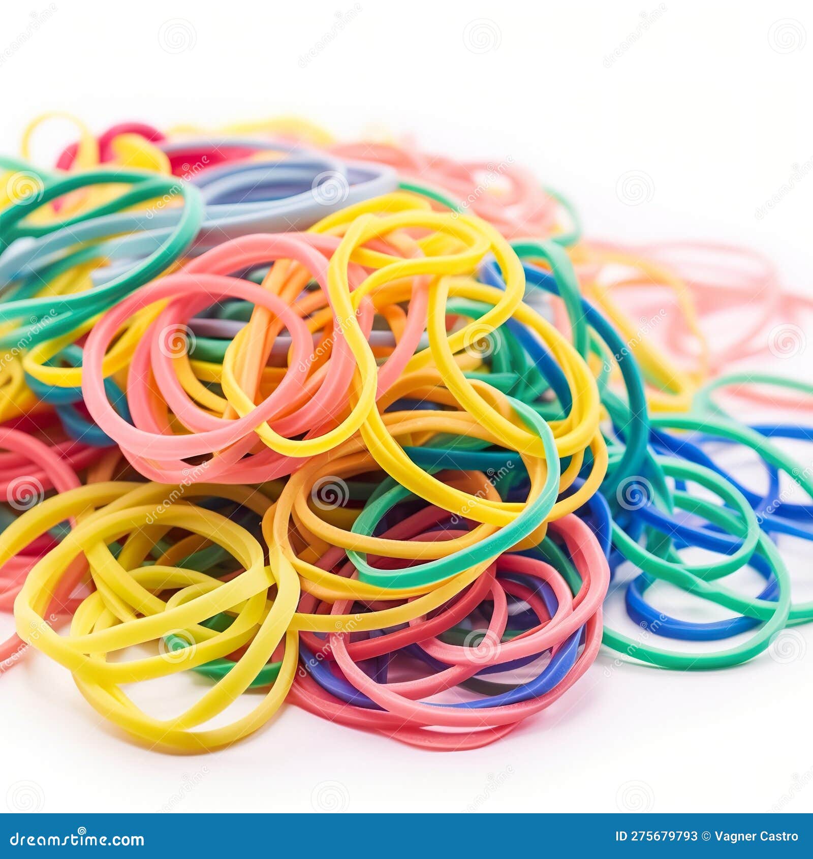 a lot of colored rubber bands on a white background, Stock image