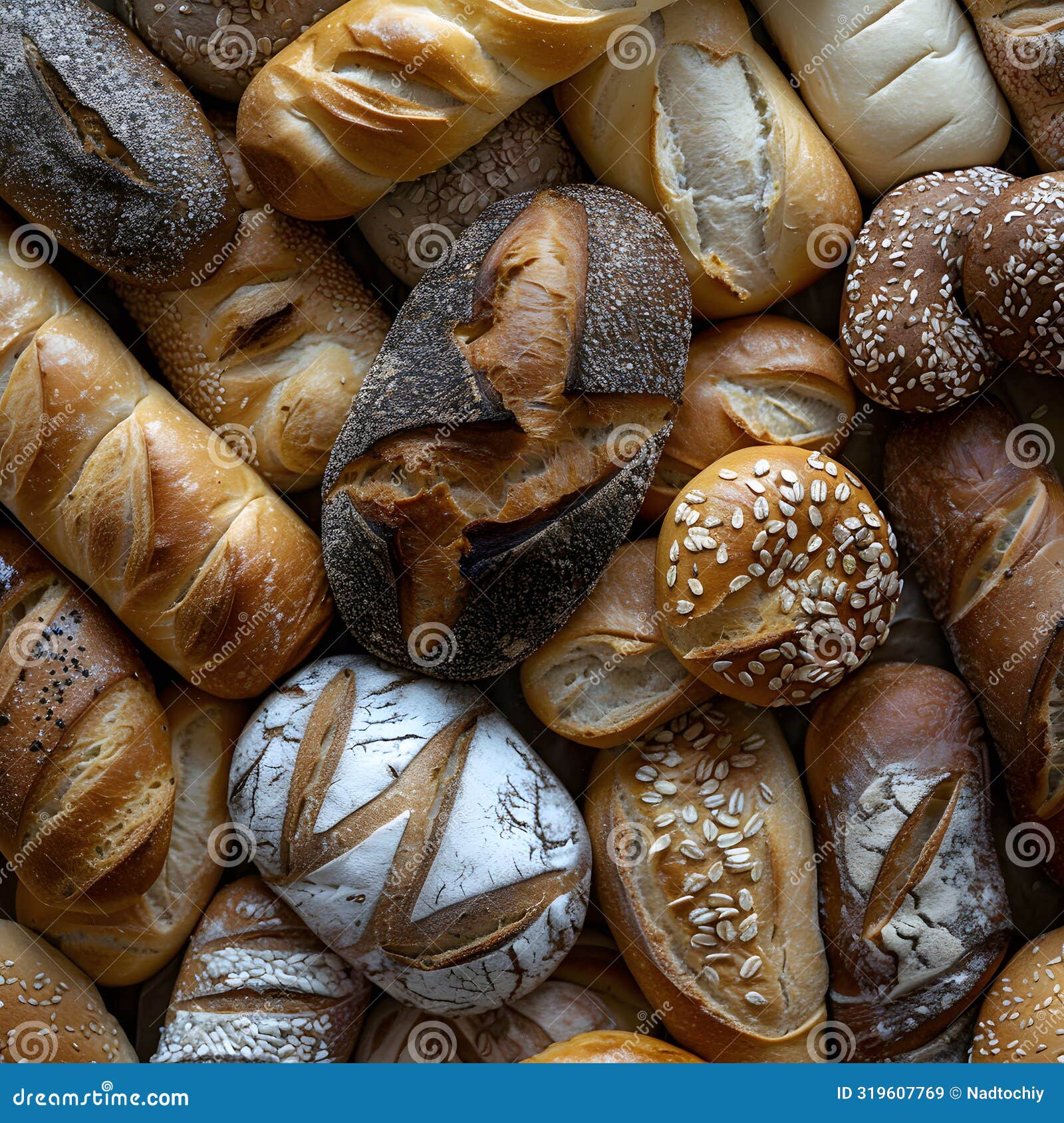 A Bunch of Different Types of Bread on a Table Stock Image - Image of ...