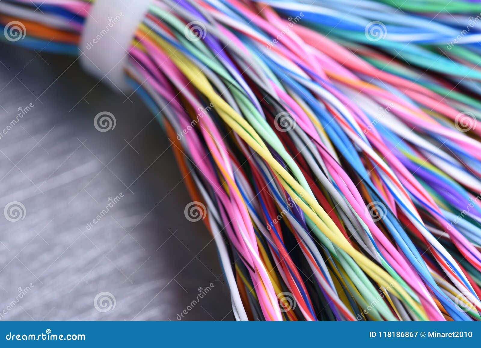 The Bunch Of Electric Wires Of Different Colors With Cable Lugs. Stock