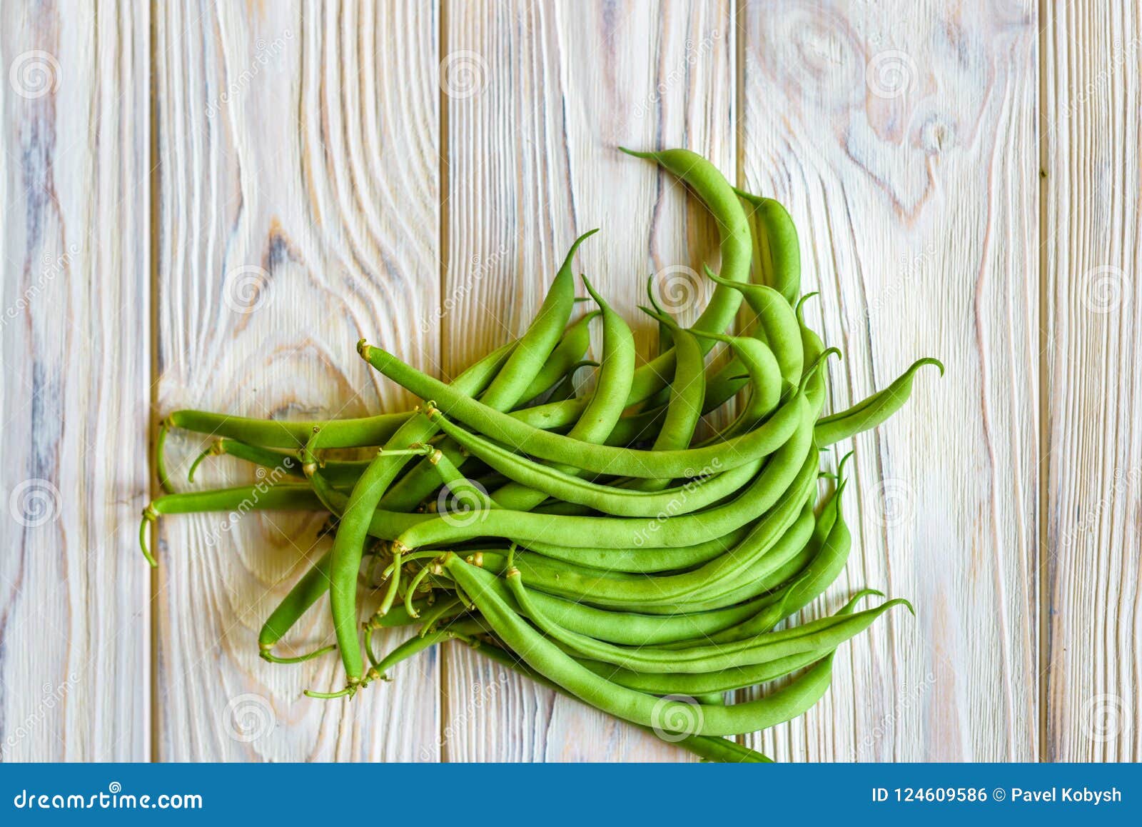 Bunch of Freshly Picked Green Beans on a Wooden Surface Stock Photo ...