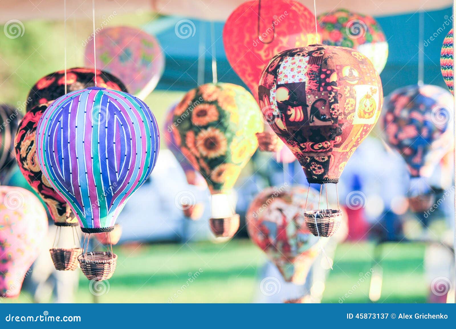 Bunch of Hot Air Balloon Toys Dangling in the Wind Stock Image Image