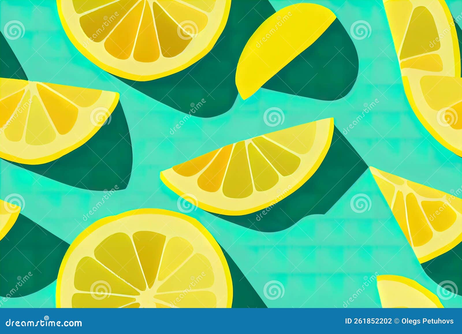 A Bunch of Lemons Cut in Half on a Blue Background with a Green
