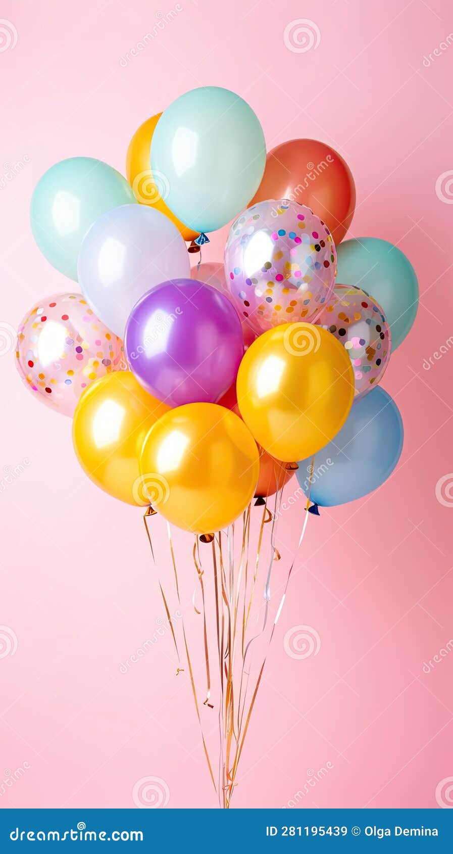 Bunch of Multi-colored Inflatable Balloons Reflecting Bright Light Attached  To Long Strings Stock Illustration - Illustration of party, balloon:  281195439