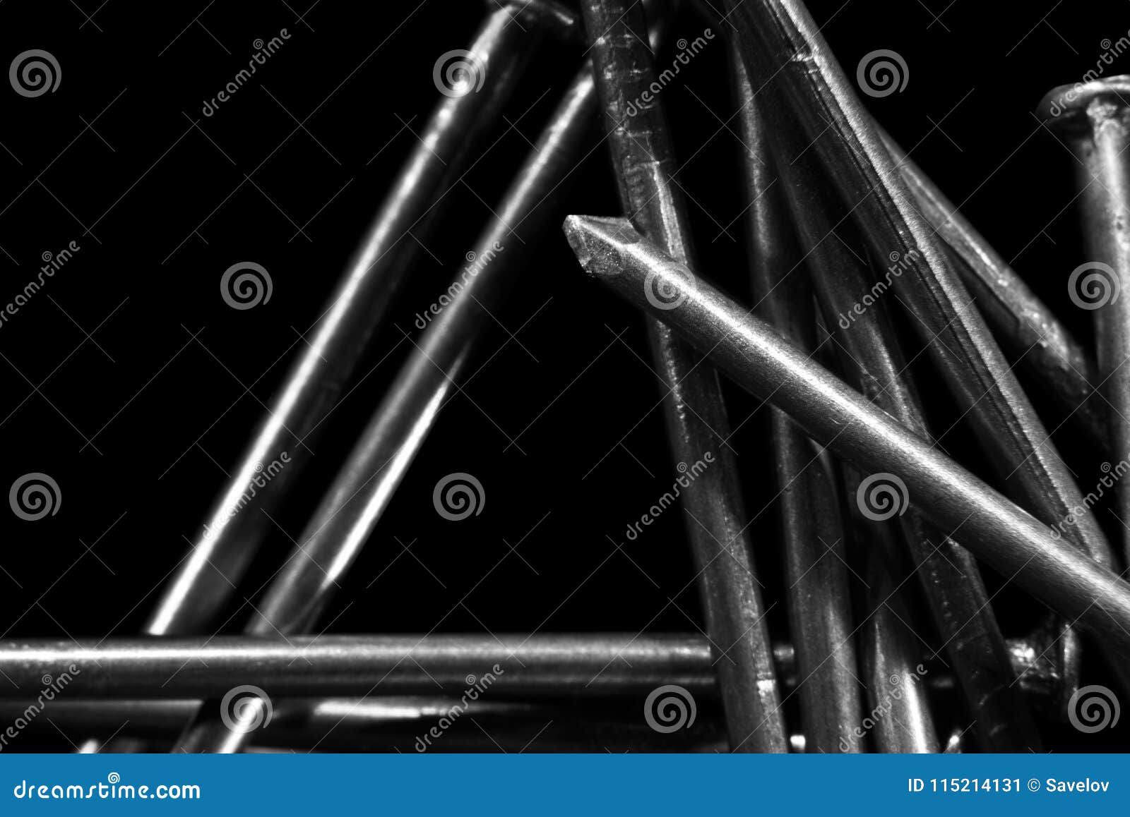 A Bunch of Nails on a Black Background is Macro, Soft Focus Stock Image ...