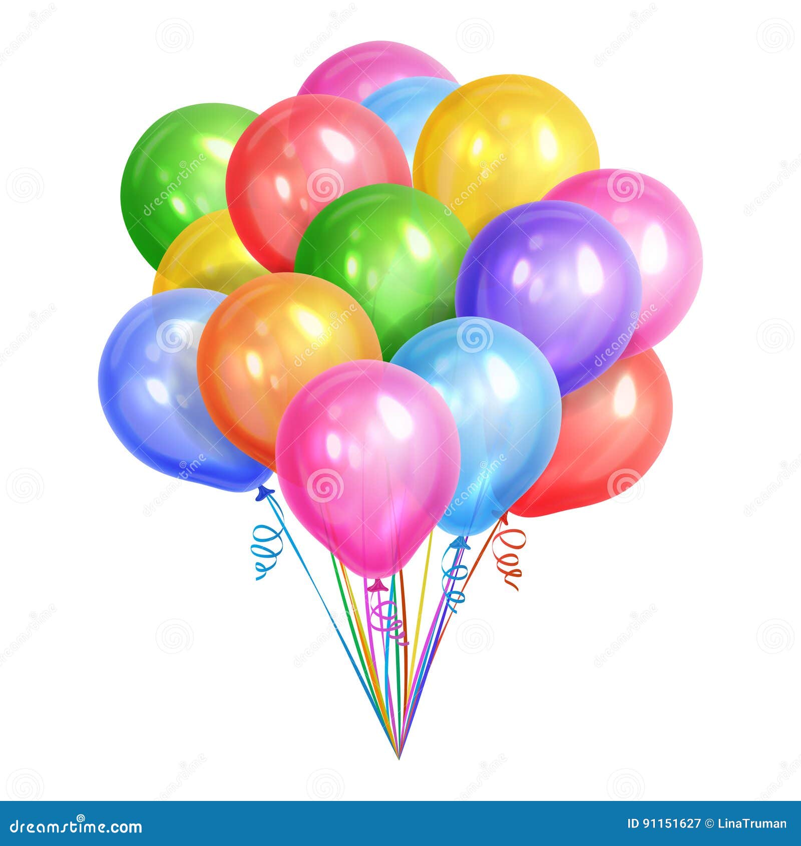 bunch of realistic colorful helium balloons  on white