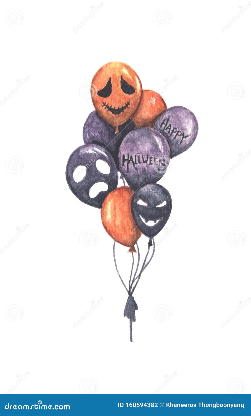 Bunch Of Scary Air Balloons For Halloween. Watercolor Illustration ...