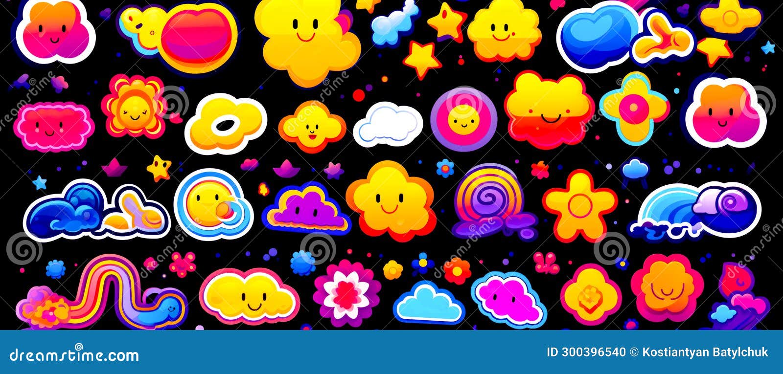Bunch of Stickers of Different Shapes and Sizes on Black Background