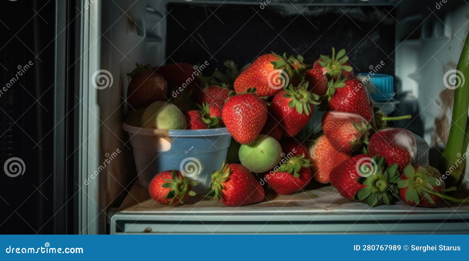 A Bunch of Strawberries Sitting Inside of a Refrigerator. Generative AI Image. Stock Image