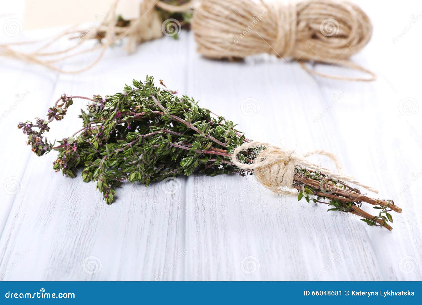 Bunch of Thyme on Table, Close Up Stock Image Image of botanical
