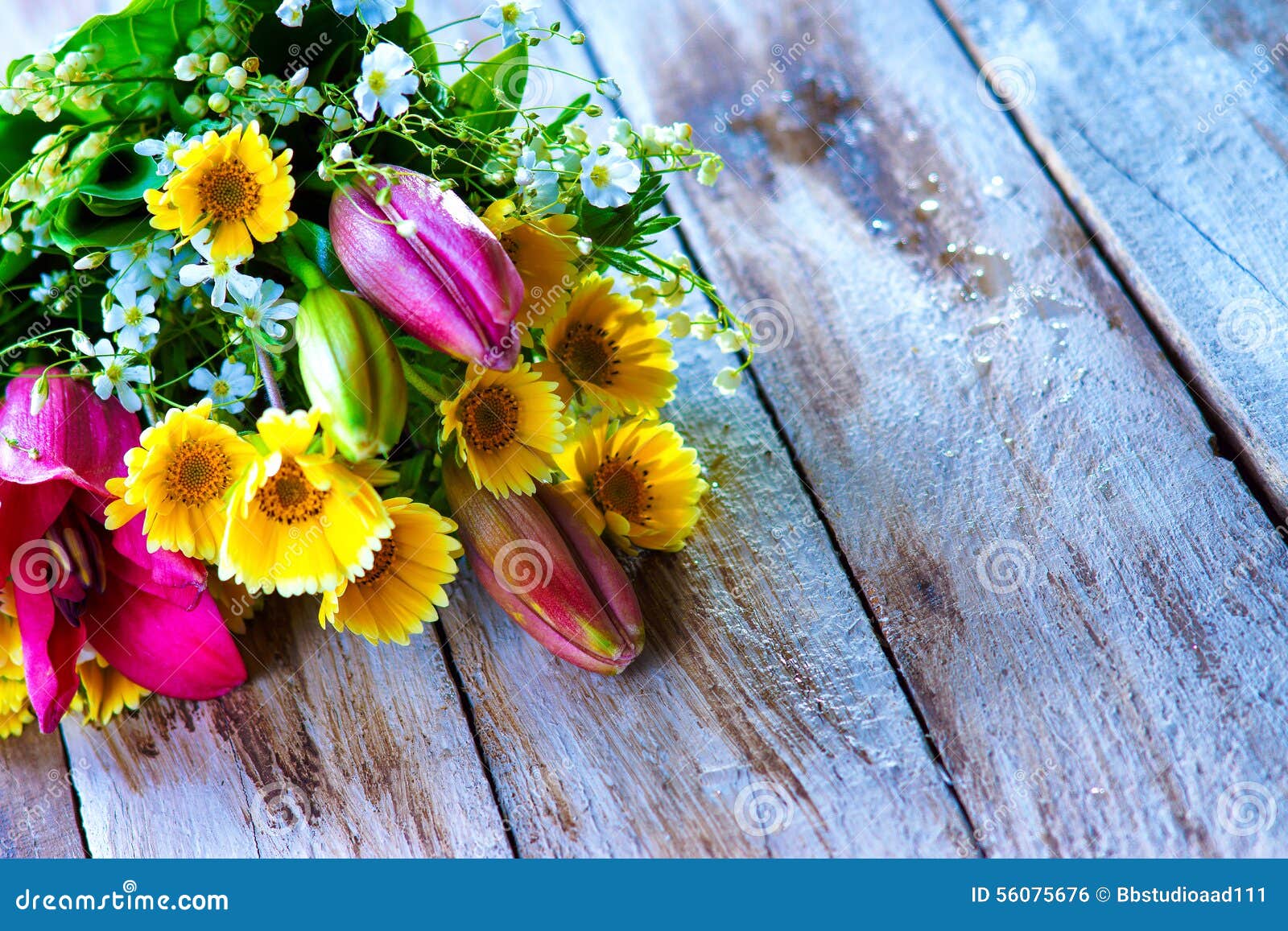 Bunch of Various Summer Flowers on the Table Stock Photo Image of
