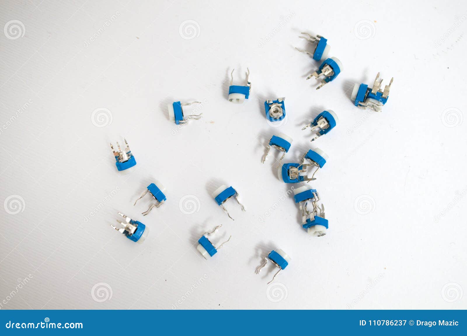 A Bunch of White Blue Potentiometer Stock Image Image of