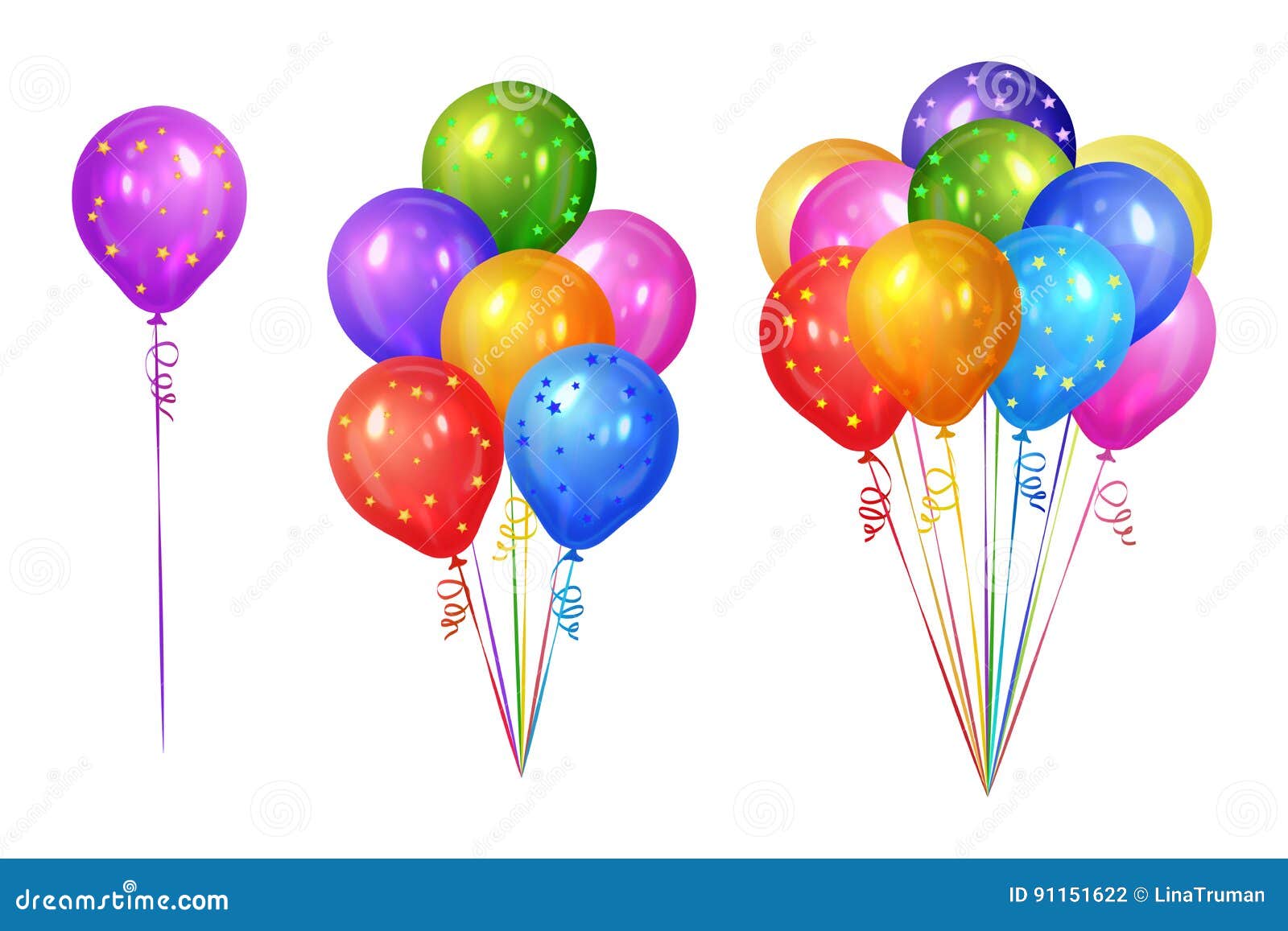 bunches of colorful helium balloons  on white background