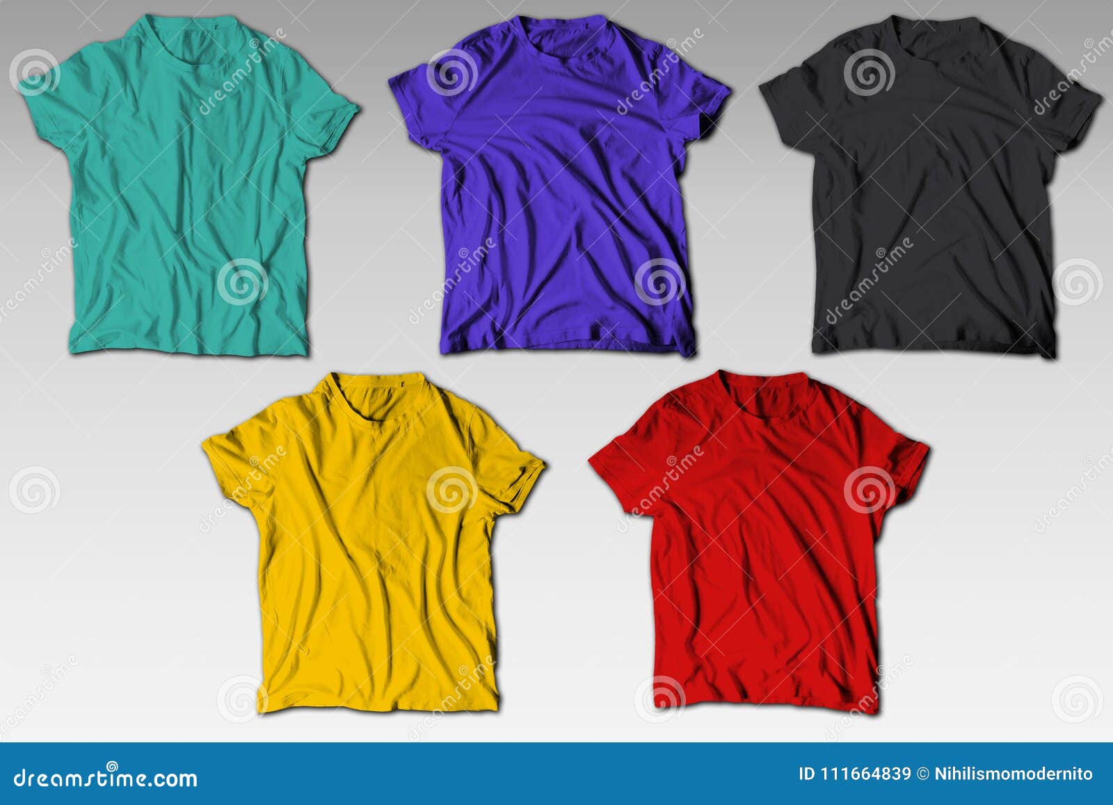 reallistic wrinkles colorful t-shirt mockup bundle