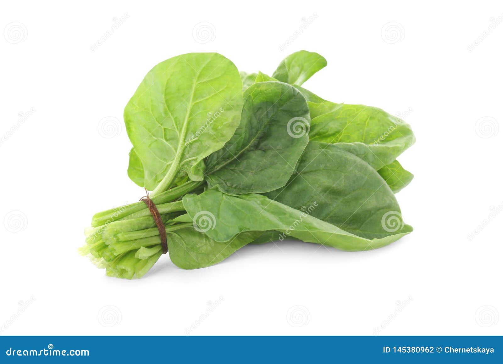 Bundle of Fresh Spinach Isolated on White. Top View Stock Photo Image