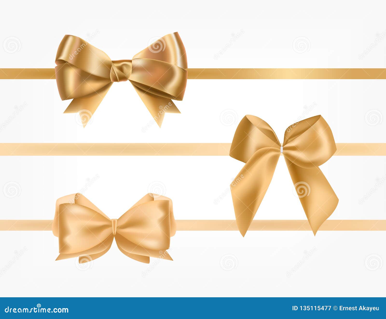 Bundle Of Golden Satin Ribbons Decorated With Bows Collection Of Fancy Decorative Design