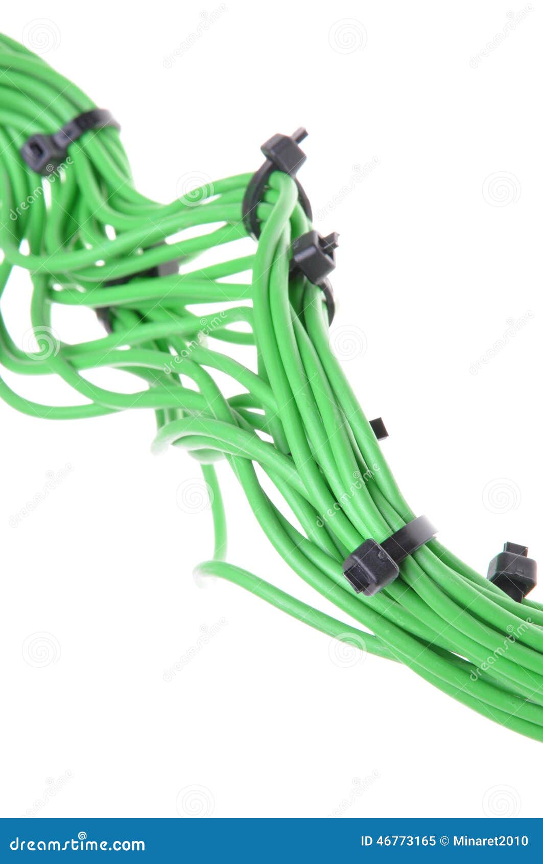 Bundle of Green Cables with Black Cable Ties Stock Image Image of