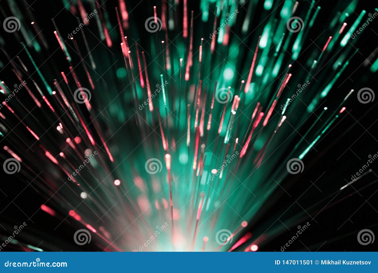 Bundle of Optic Fibers in Red and Green Light Stock Image Image of