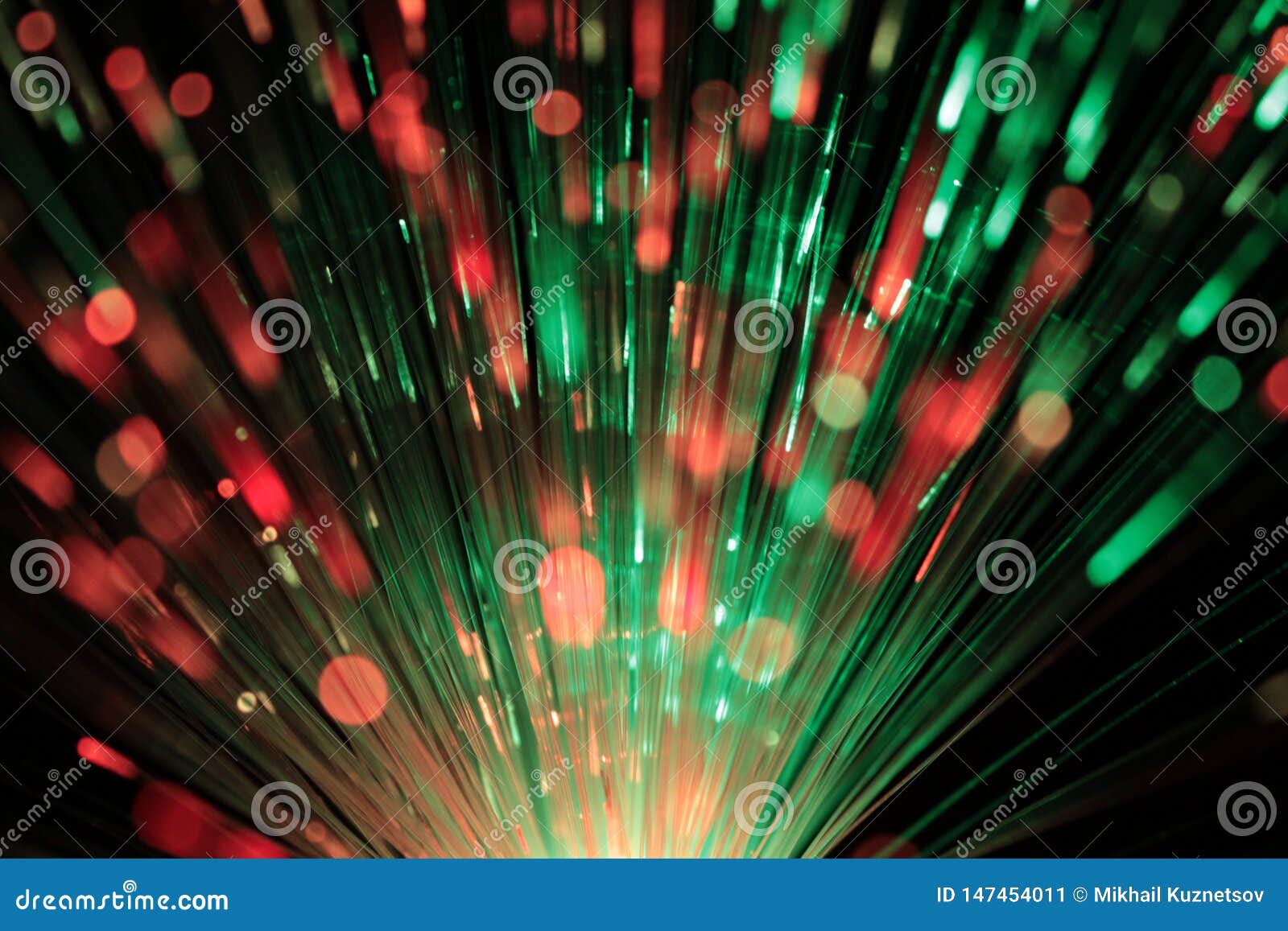 Bundle of Optic Fibers in Red and Green Light Stock Image Image of