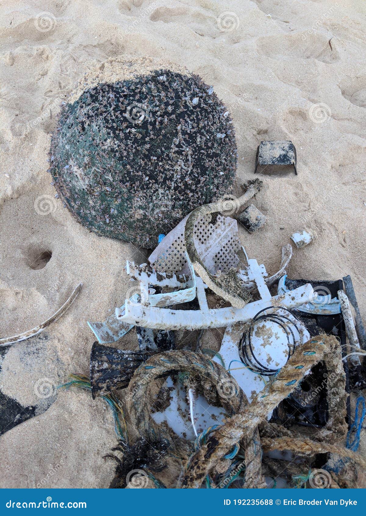 Bundle of Plastic Buoy, Fishing Nets, Lines, and Other Trash Washes Up on  Beach Stock Photo - Image of blue, rope: 192235688