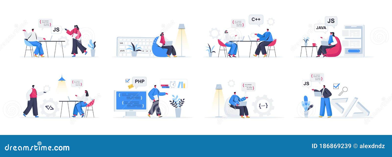 Bundle of Programming Scenes. Stock Vector - Illustration of outsource ...