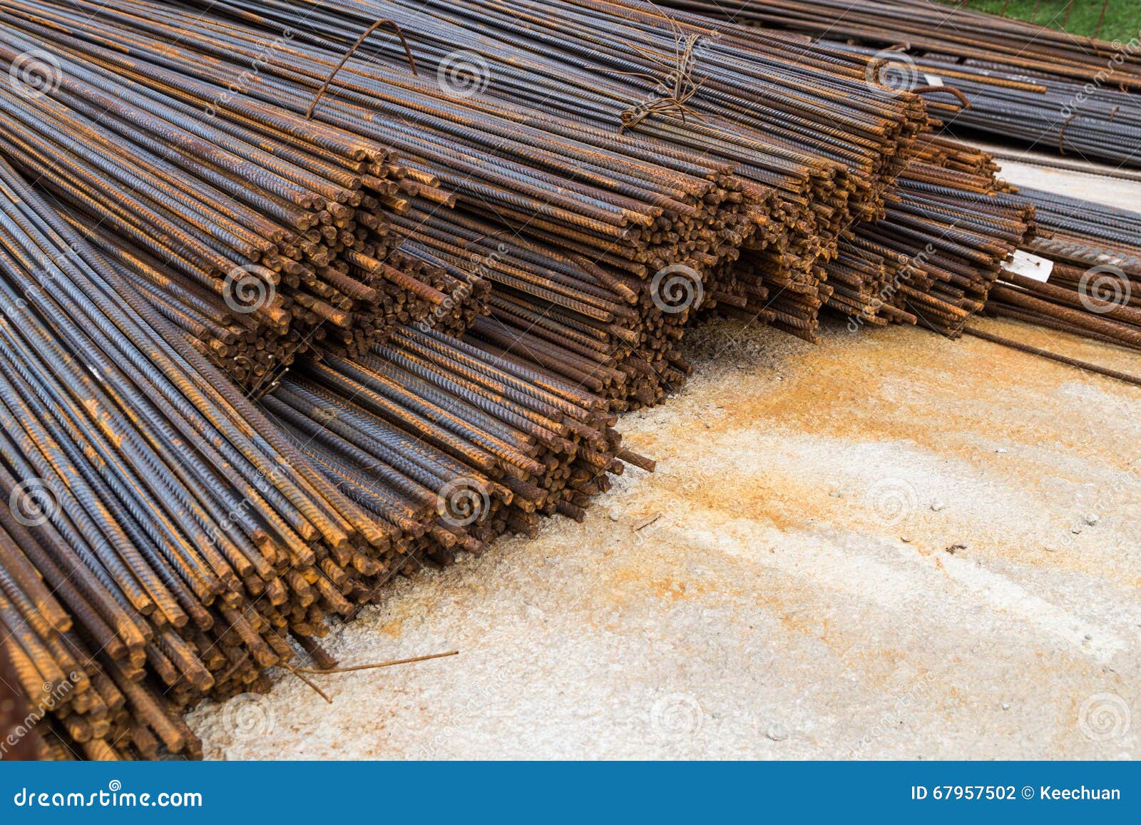 Bundle of Reinforced Metal Steel Rods at Construction Site Stock Photo