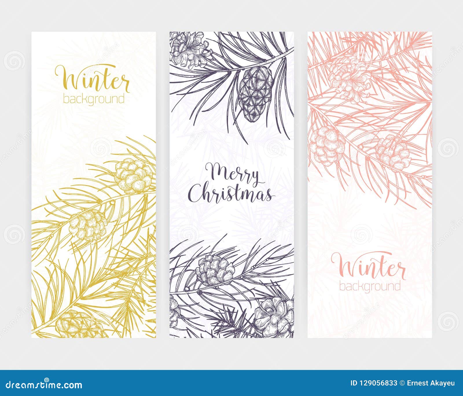 Bundle Of Vertical Seasonal Banners Or Backdrops With Pine Tree
