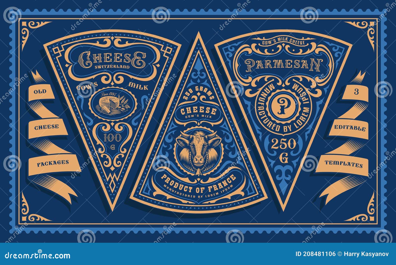 A Bundle of Vintage Cheese Labels Stock Vector Illustration of cheese, dairy 208481106