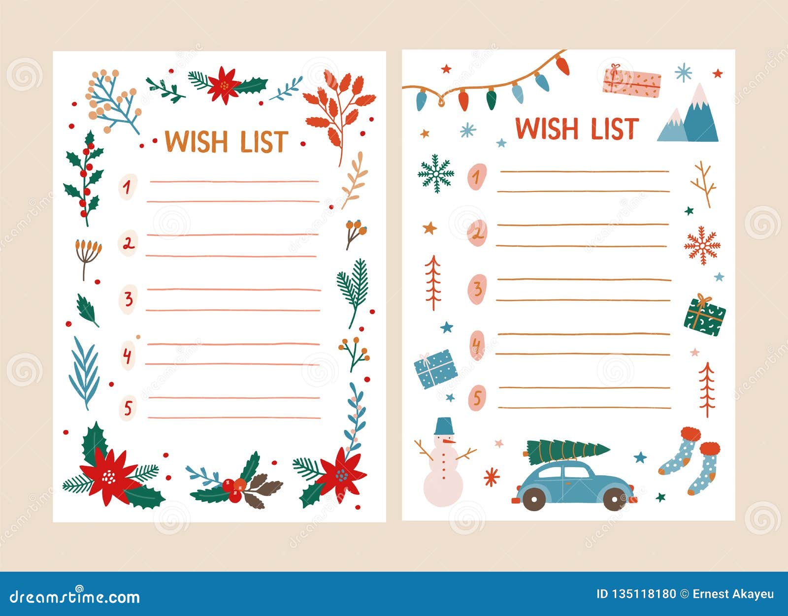 Bundle of Wish List Templates Decorated by Traditional Seasonal ...
