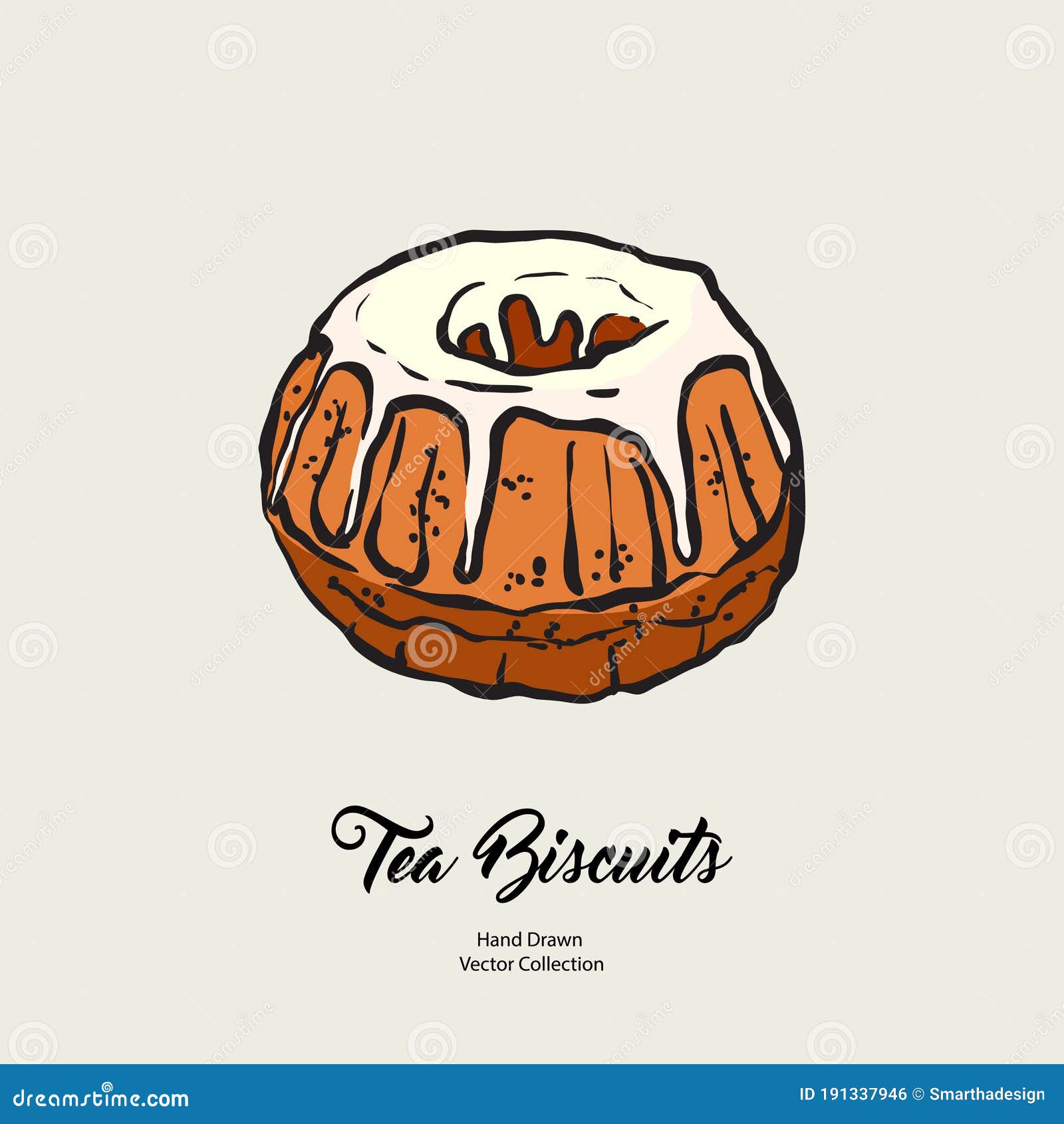 bundt pound cake gravy  hand drawn  line  old style.  tea chocolate biscuit pie