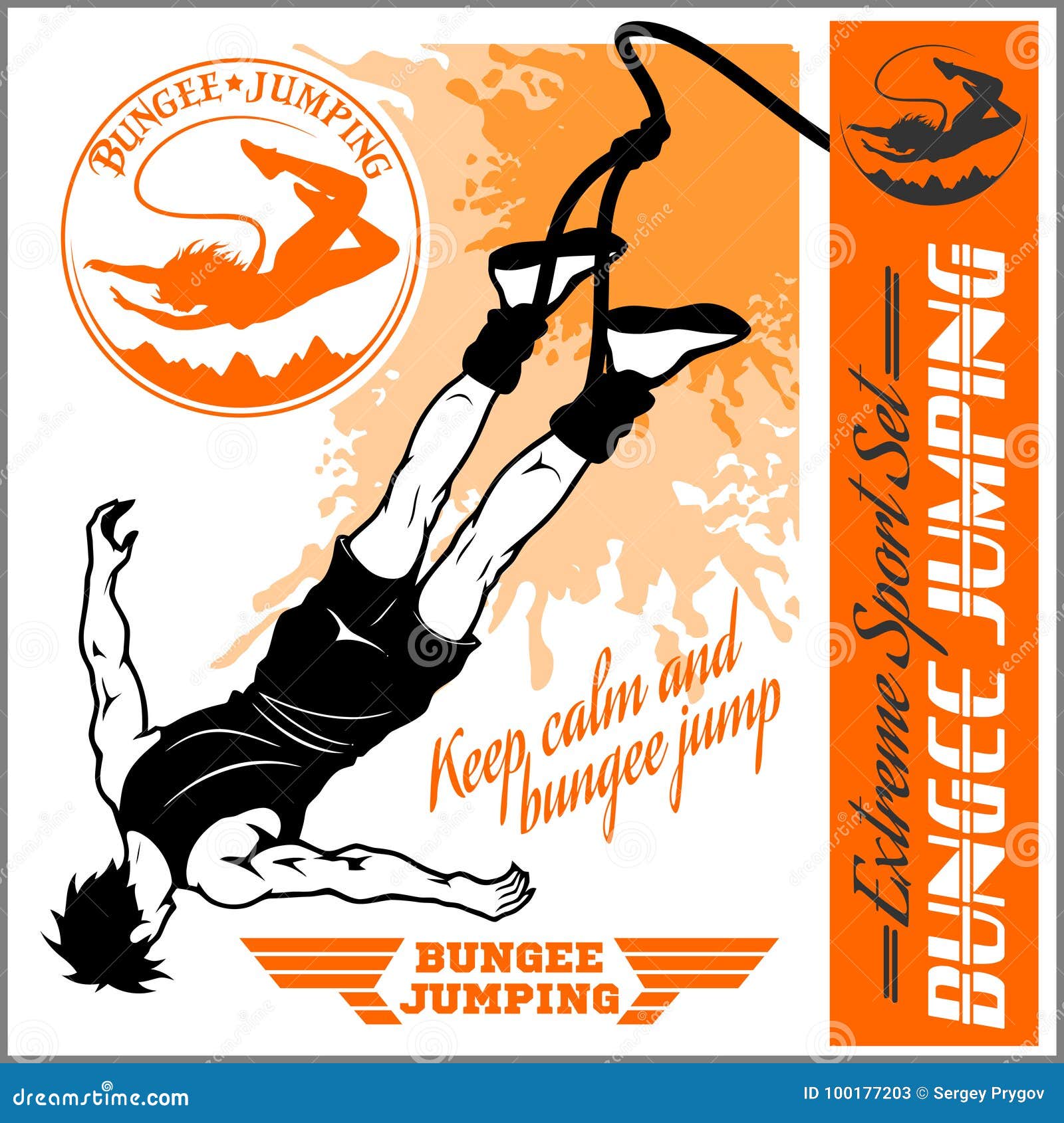 Bungee Jumping. Vector Set - Badges And Monochrome Illustration. Stock